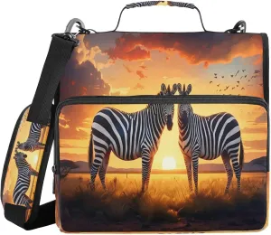 Grassland Sunset Orange Zipper Binder Bag 3 Ring with Shoulder Strap Zippered Binder Fits 13 Inch Laptop File Folder Document Organizer for Adult Outdoor School Work Office Supplies