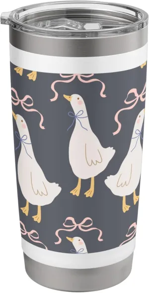 Grey and Pink Cottagecore Goose and Bow Print Stainless Steel Insulated Tumbler