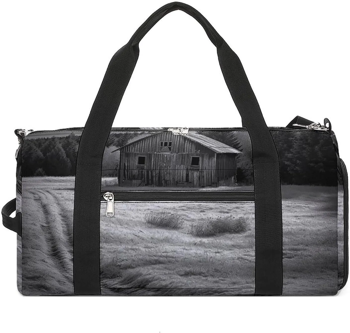 Gym Bag, Barn Black And White Printed Gym Bag,zippered Gym Bag,travel Gym Bag,gym Bag with Compartments