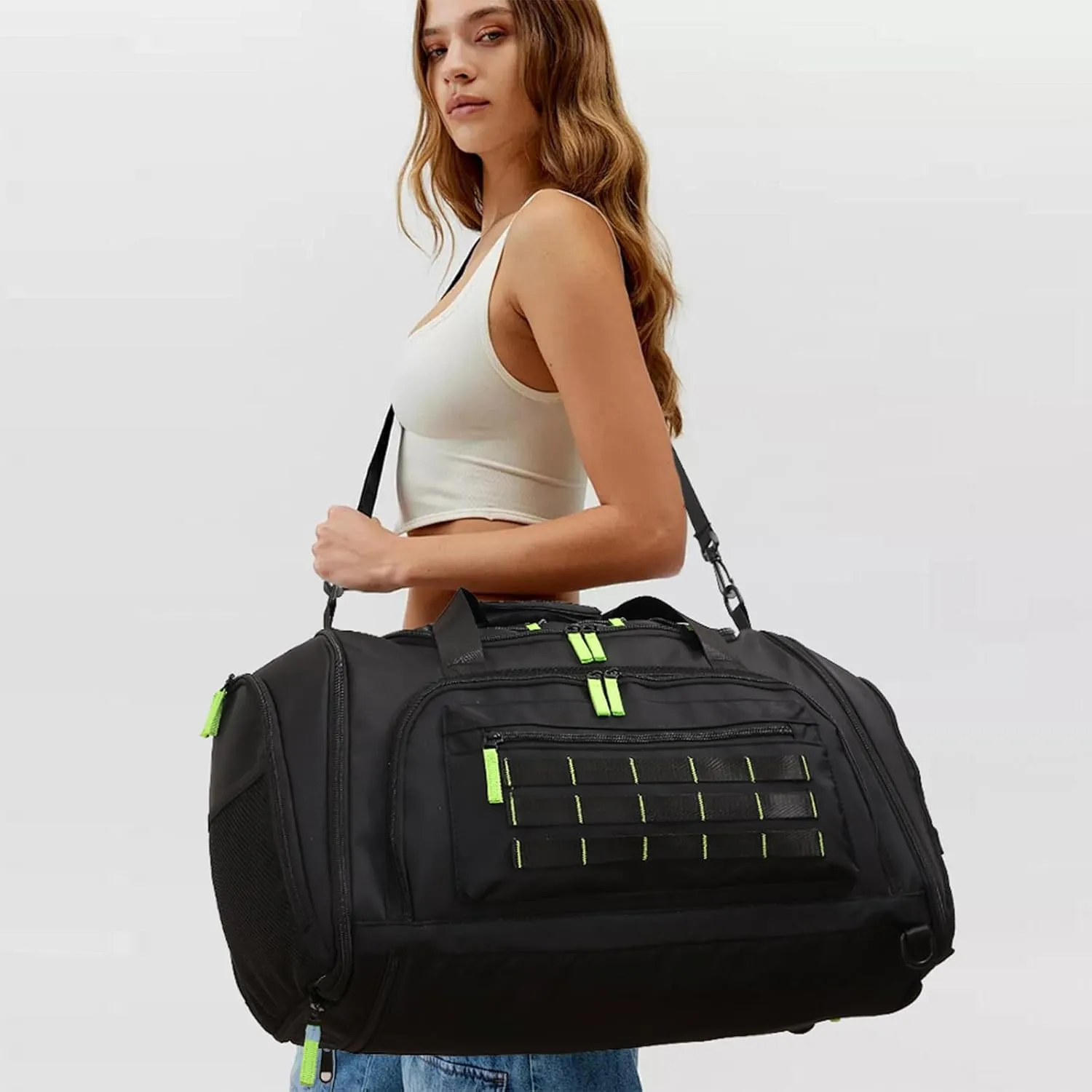 Gym Bag for Men & Women, 46L Sports Travel Duffel Bag, Travel Weekender Bag with Shoe Compartment, Overnight Backpack Camping for Travel(black)
