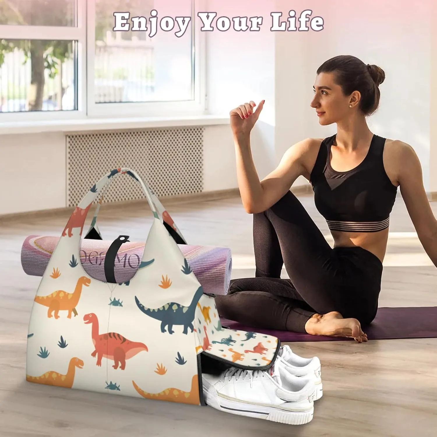 Gym Bag for Women Little Dinosaurs Duffel Bag with Shoe Compartment and Yoga Mat Holder Portable Weekender Bags Travel Tote Bags