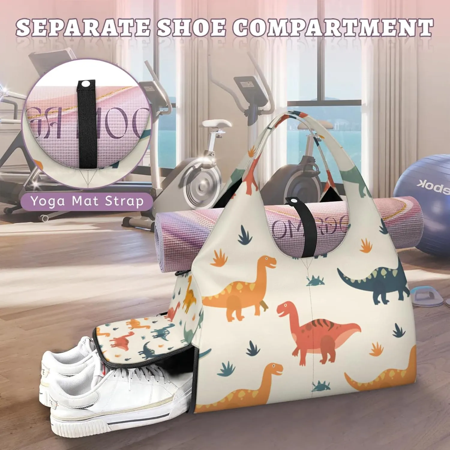 Gym Bag for Women Little Dinosaurs Duffel Bag with Shoe Compartment and Yoga Mat Holder Portable Weekender Bags Travel Tote Bags