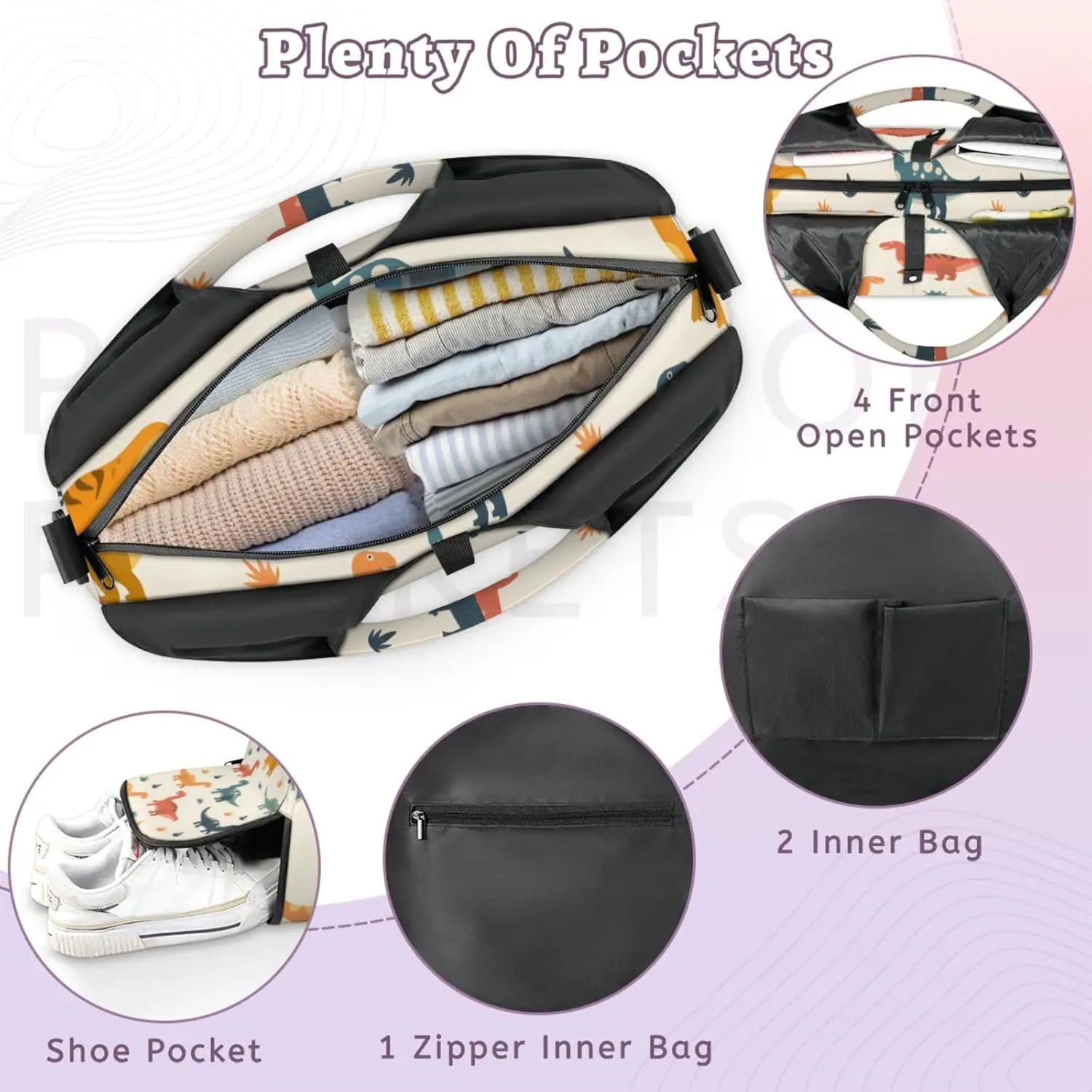 Gym Bag for Women Little Dinosaurs Duffel Bag with Shoe Compartment and Yoga Mat Holder Portable Weekender Bags Travel Tote Bags