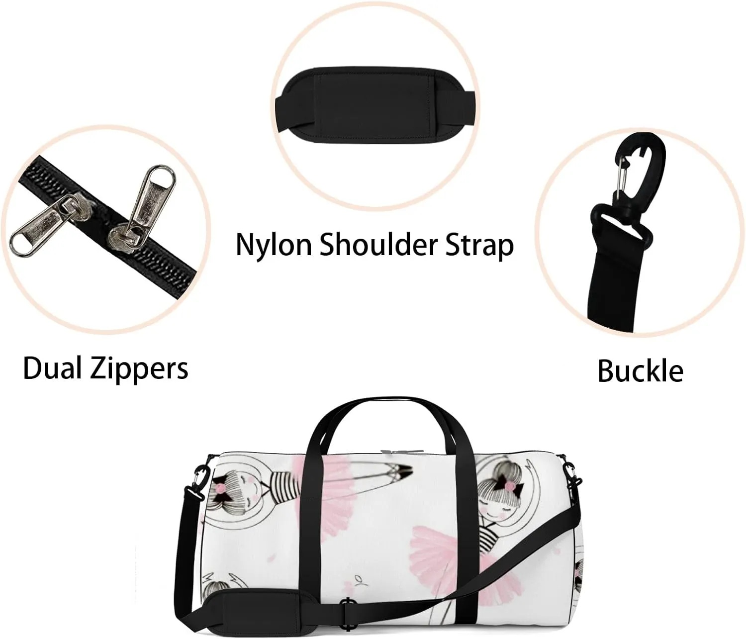 Gym Bag Sports Travel Bag Ballet Dancer Pink Skirt Weekender Bags with 2 Side Pocket Lightweight Waterproof Polyester Tote Bag for Swimming Yoga Women Men 9x17.6inch