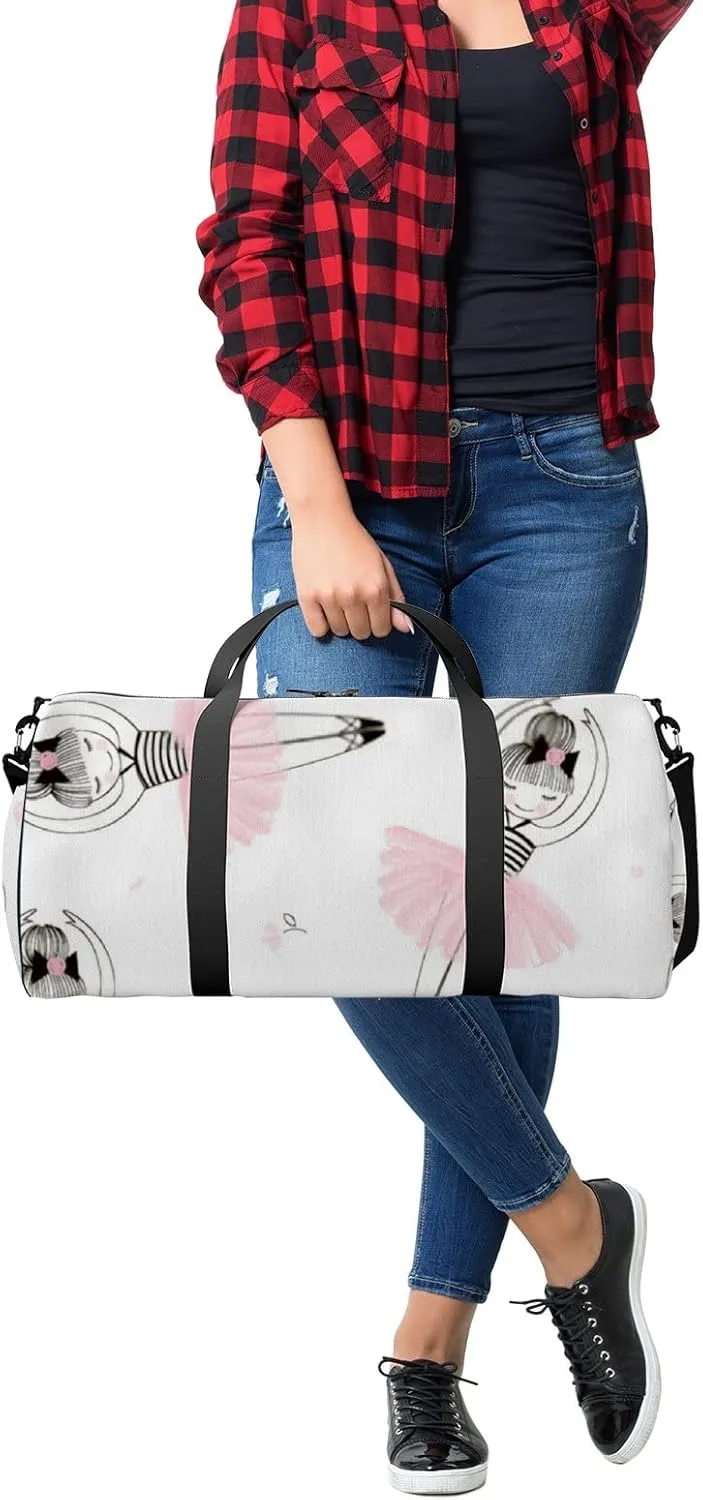 Gym Bag Sports Travel Bag Ballet Dancer Pink Skirt Weekender Bags with 2 Side Pocket Lightweight Waterproof Polyester Tote Bag for Swimming Yoga Women Men 9x17.6inch