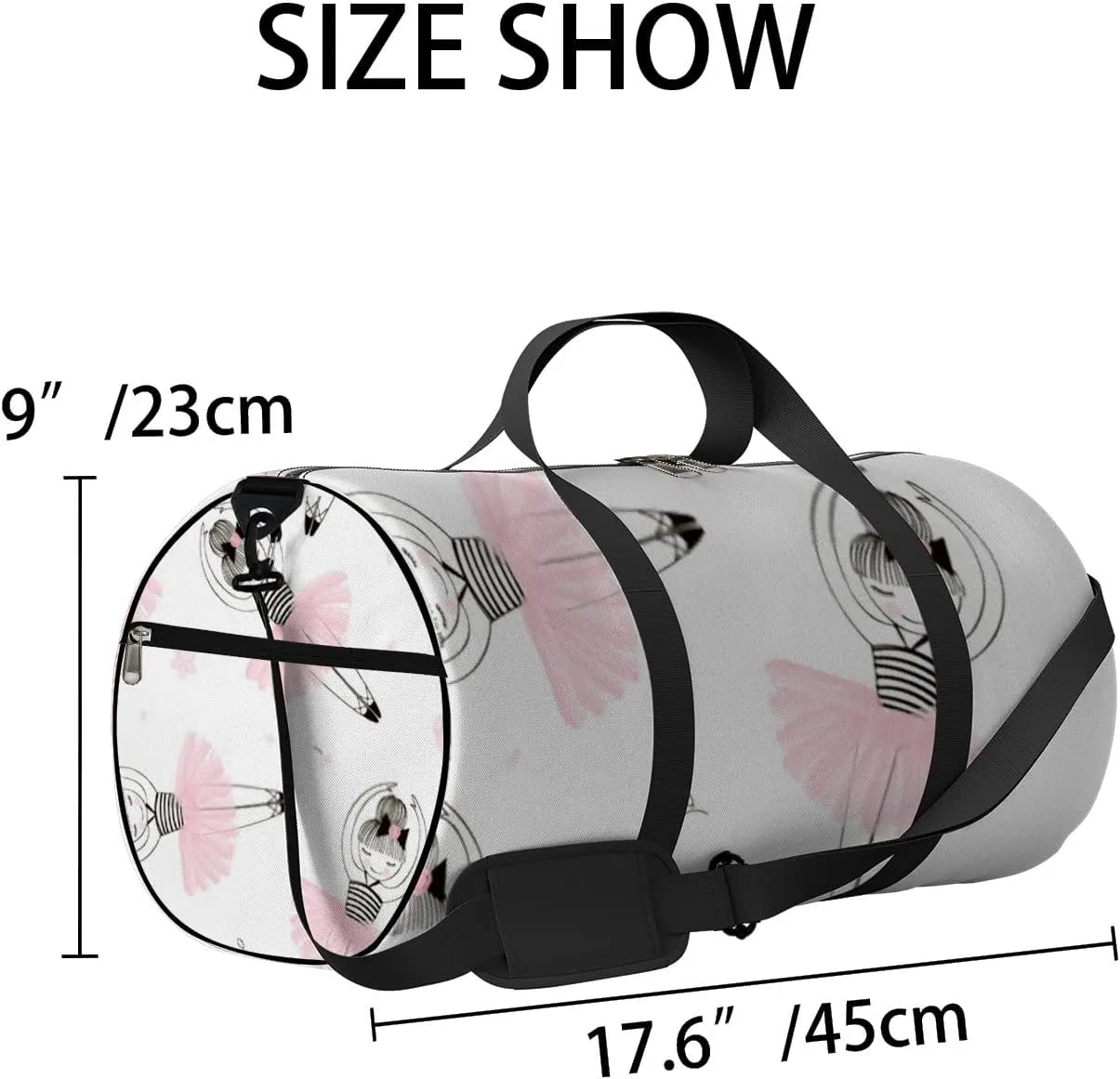 Gym Bag Sports Travel Bag Ballet Dancer Pink Skirt Weekender Bags with 2 Side Pocket Lightweight Waterproof Polyester Tote Bag for Swimming Yoga Women Men 9x17.6inch