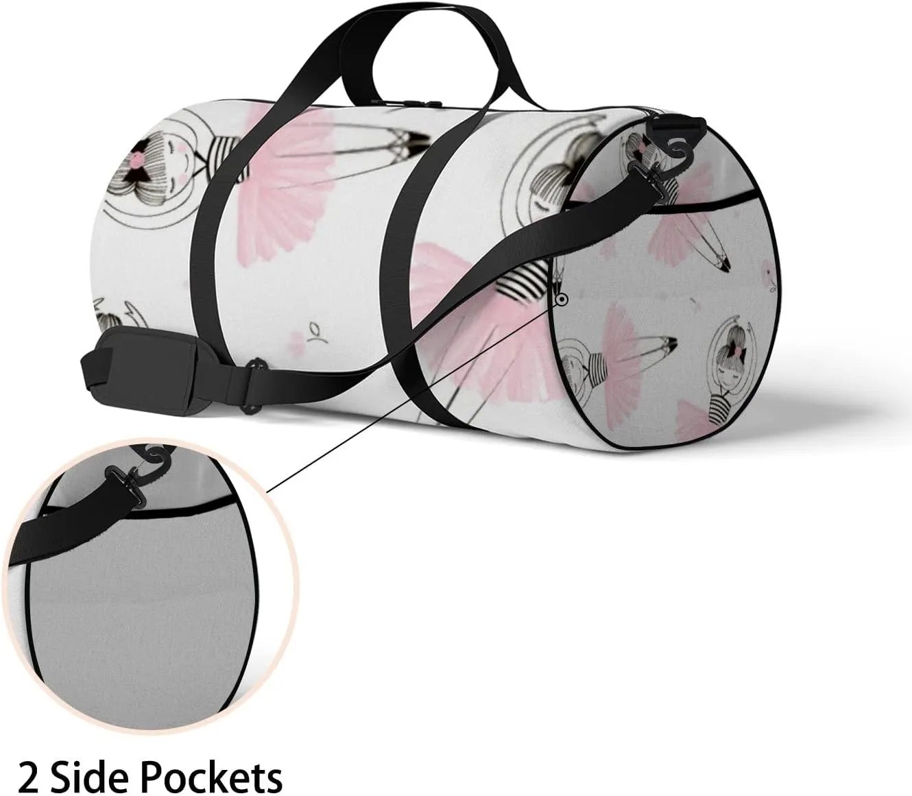 Gym Bag Sports Travel Bag Ballet Dancer Pink Skirt Weekender Bags with 2 Side Pocket Lightweight Waterproof Polyester Tote Bag for Swimming Yoga Women Men 9x17.6inch
