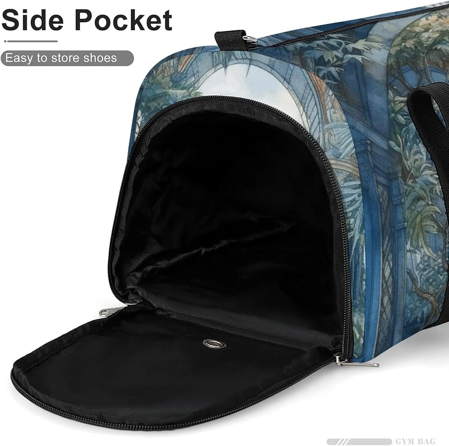 Gym Bags for Men Women Blue Arch with Plants Duffle Bag Travel Overnight Bag with Shoe Compartment Tote Bags