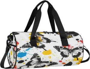 Gym Bags for Men Women Butterfly Graffiti Sports Duffel Bags Carry On Travel Duffle Bag with Detachable Adjustable Shoulder Strap Overnight Weekender Bag
