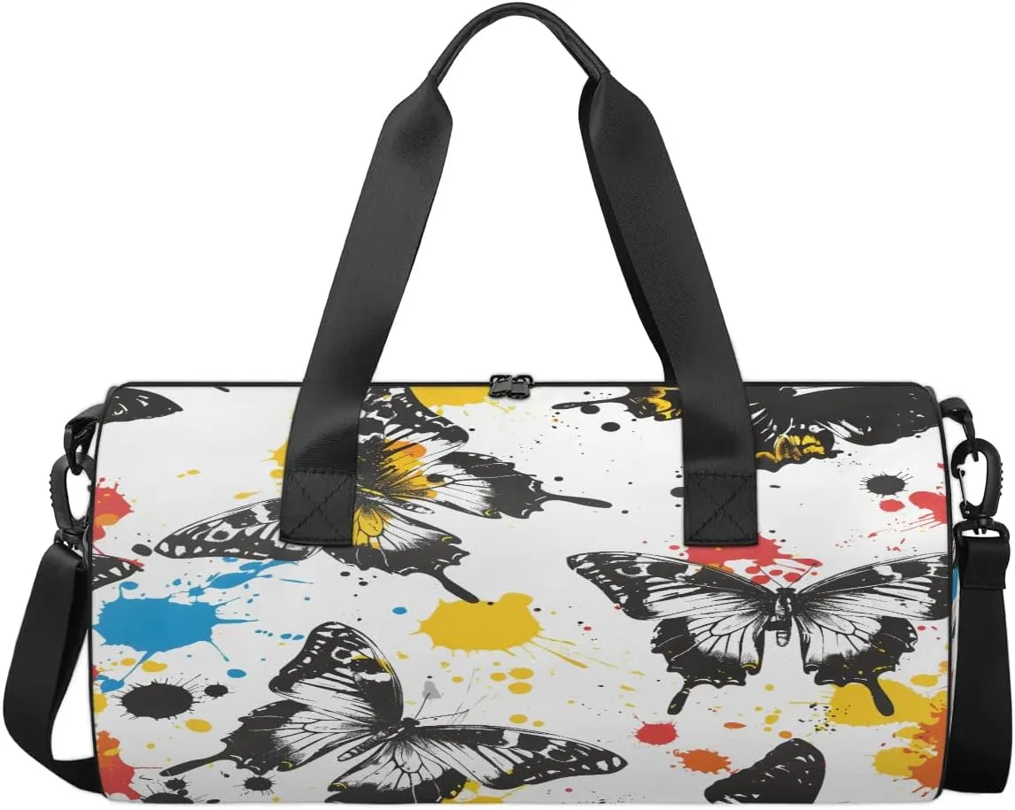 Gym Bags for Men Women Butterfly Graffiti Sports Duffel Bags Carry On Travel Duffle Bag with Detachable Adjustable Shoulder Strap Overnight Weekender Bag
