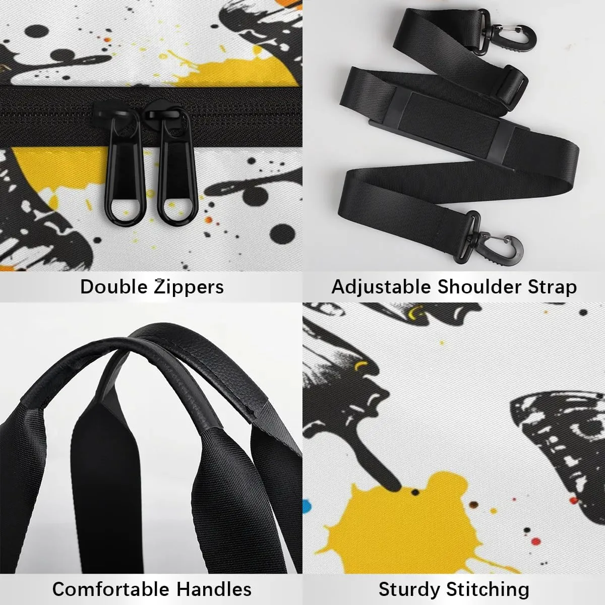 Gym Bags for Men Women Butterfly Graffiti Sports Duffel Bags Carry On Travel Duffle Bag with Detachable Adjustable Shoulder Strap Overnight Weekender Bag