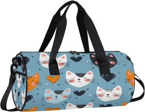 Gym Bags for Men Women Cats Love Hearts Sports Duffel Bags Carry On Travel Duffle Bag with Detachable Adjustable Shoulder Strap Overnight Weekender Bag