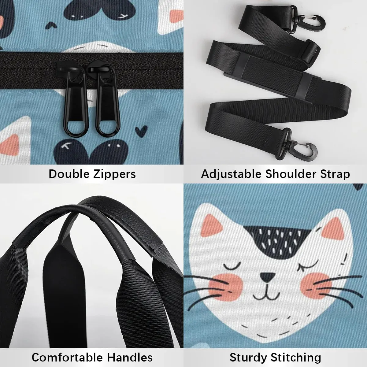 Gym Bags for Men Women Cats Love Hearts Sports Duffel Bags Carry On Travel Duffle Bag with Detachable Adjustable Shoulder Strap Overnight Weekender Bag