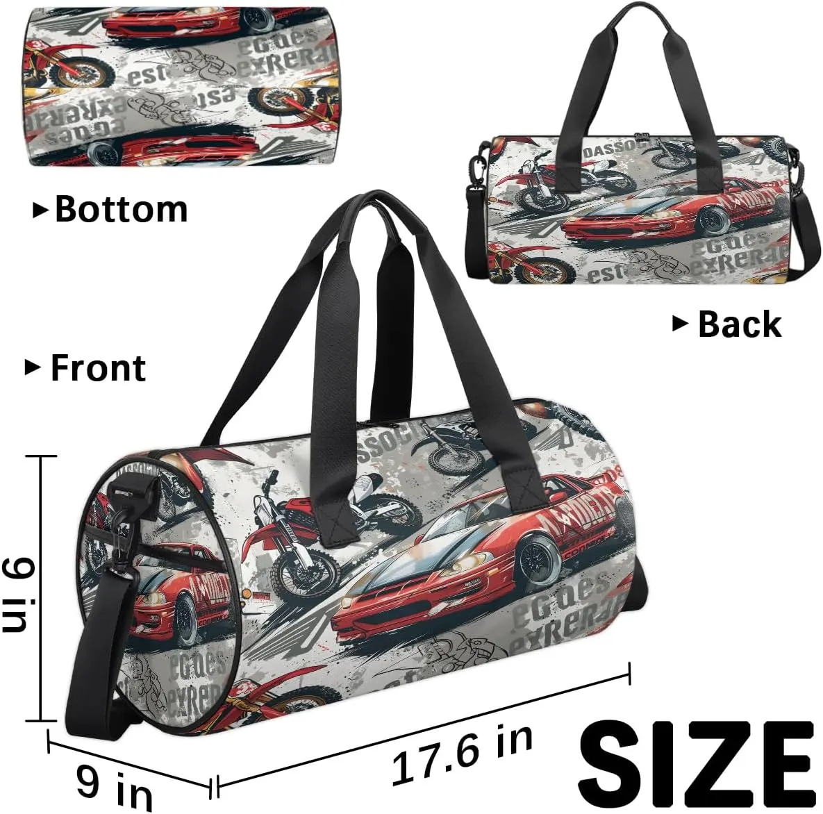 Gym Bags for Men Women Cool Car Sports Duffel Bags Carry On Travel Duffle Bag with Detachable Adjustable Shoulder Strap Overnight Weekender Bag