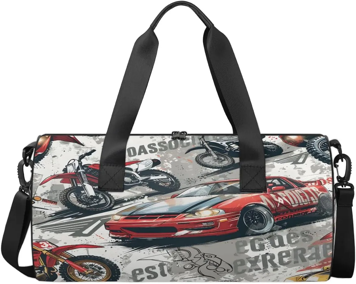 Gym Bags for Men Women Cool Car Sports Duffel Bags Carry On Travel Duffle Bag with Detachable Adjustable Shoulder Strap Overnight Weekender Bag