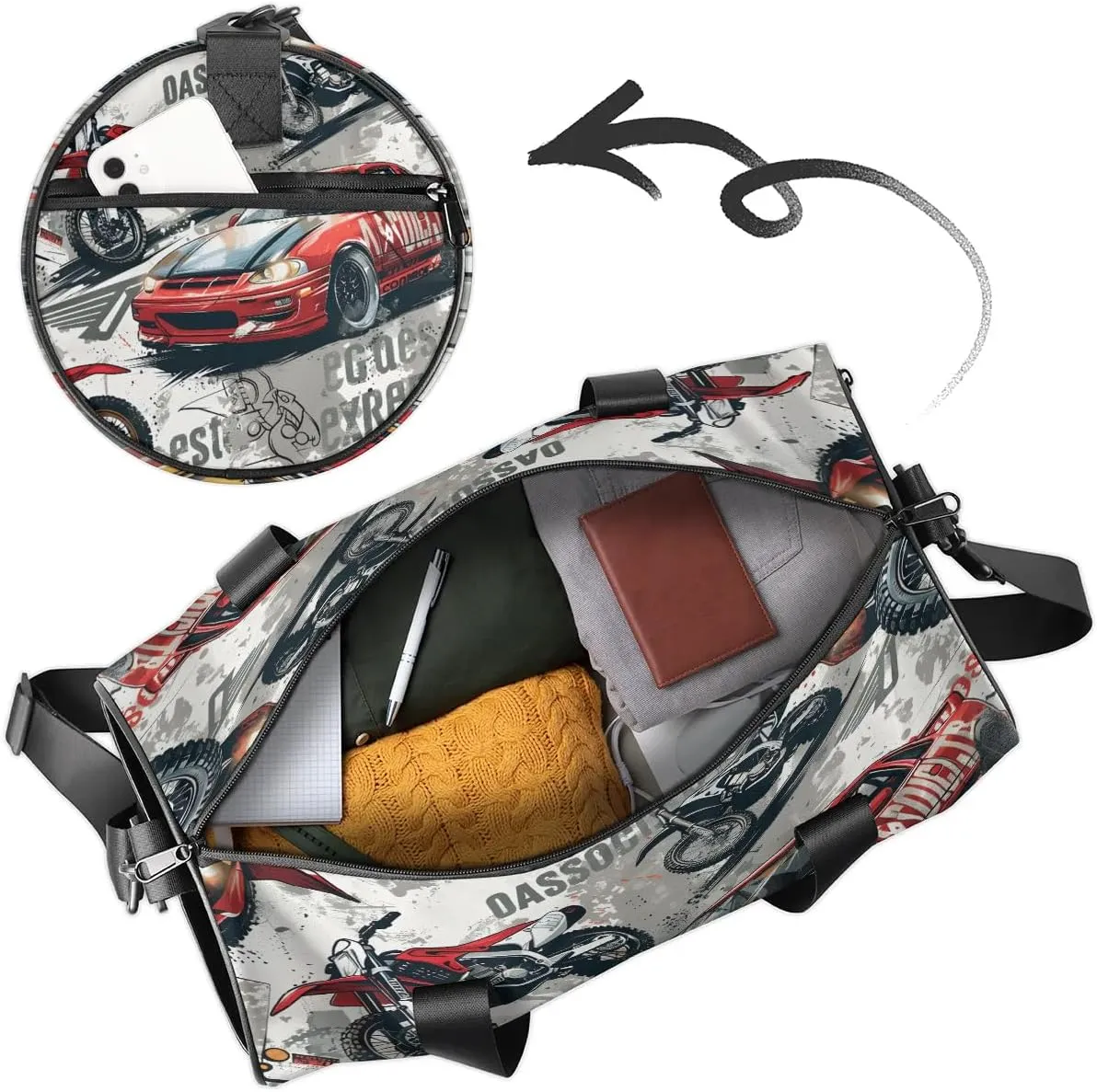 Gym Bags for Men Women Cool Car Sports Duffel Bags Carry On Travel Duffle Bag with Detachable Adjustable Shoulder Strap Overnight Weekender Bag