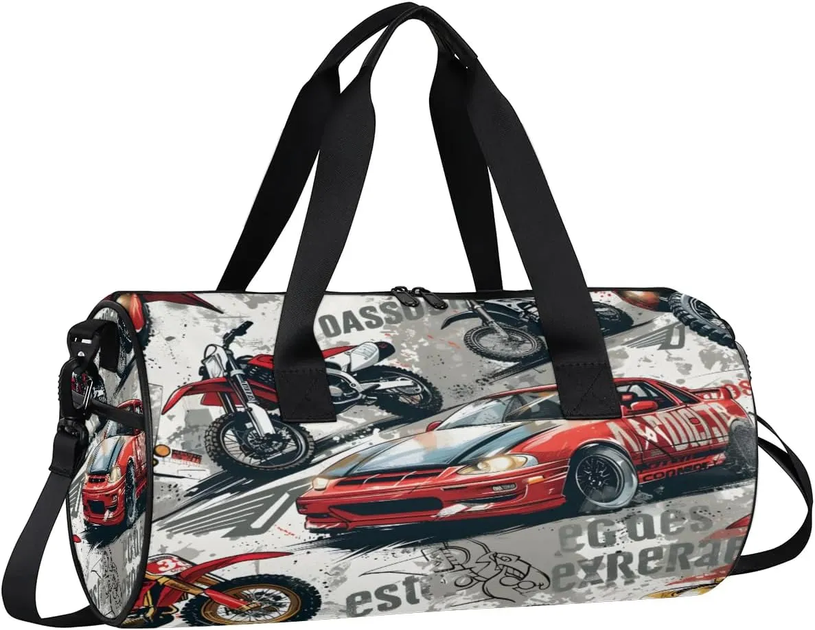Gym Bags for Men Women Cool Car Sports Duffel Bags Carry On Travel Duffle Bag with Detachable Adjustable Shoulder Strap Overnight Weekender Bag