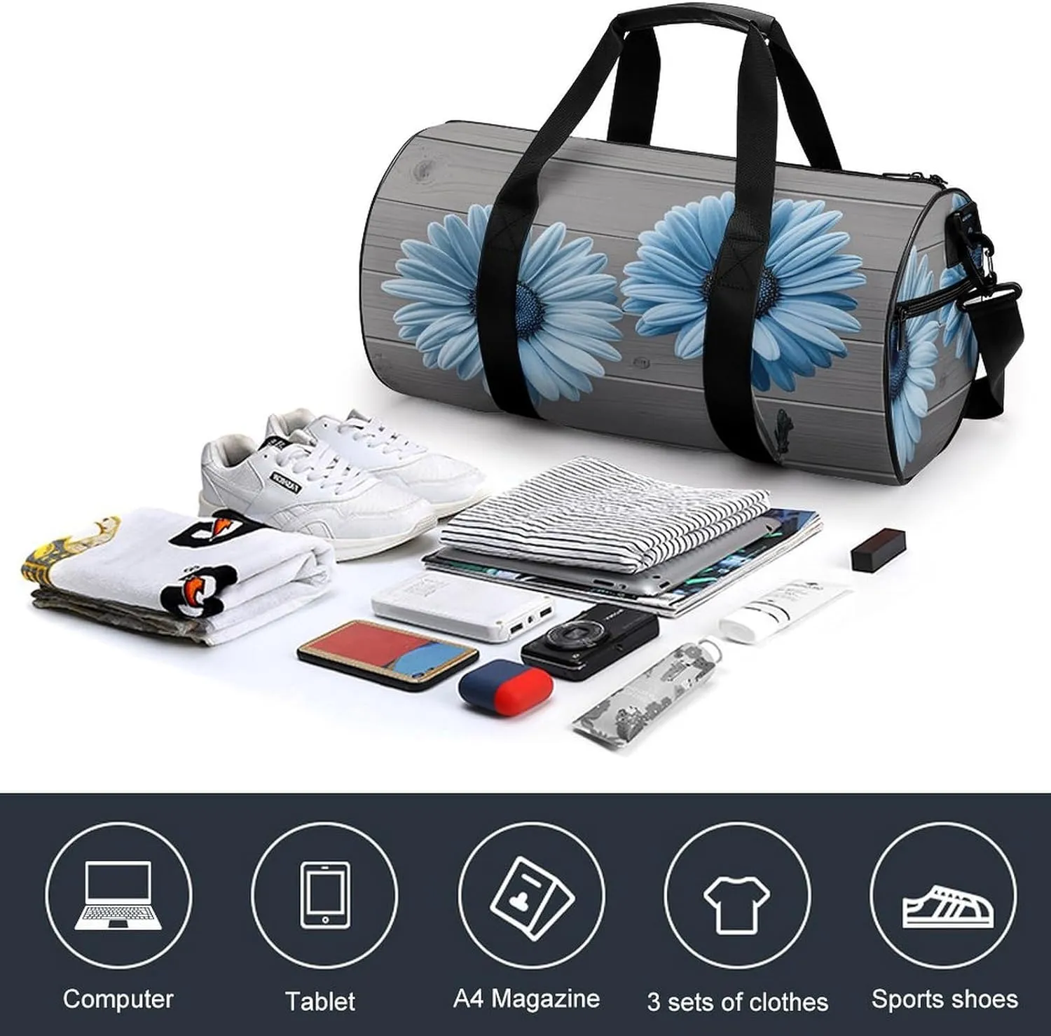 Gym Bags for Men Women Country Daisy Duffle Bag Travel Overnight Bag with Shoe Compartment Tote Bags