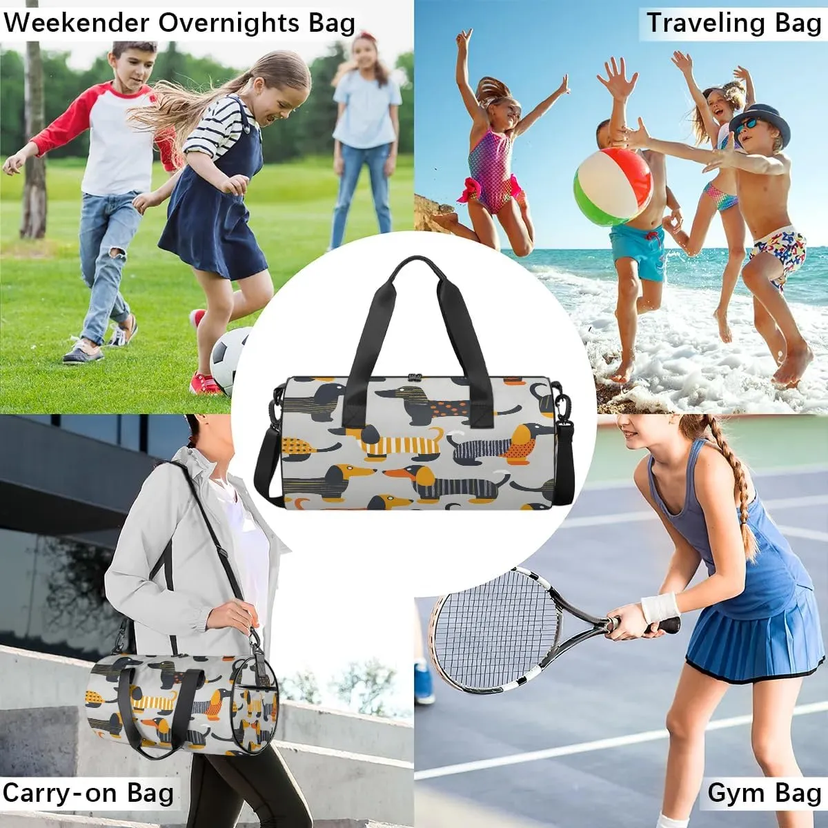 Gym Bags for Men Women Creative Dogs Sports Duffel Bags Carry On Travel Duffle Bag with Detachable Adjustable Shoulder Strap Overnight Weekender Bag