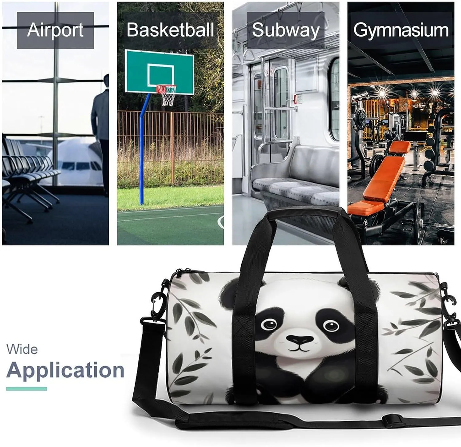 Gym Bags for Men Women Cute Panda Animal Duffle Bag Travel Overnight Bag with Shoe Compartment Tote Bags