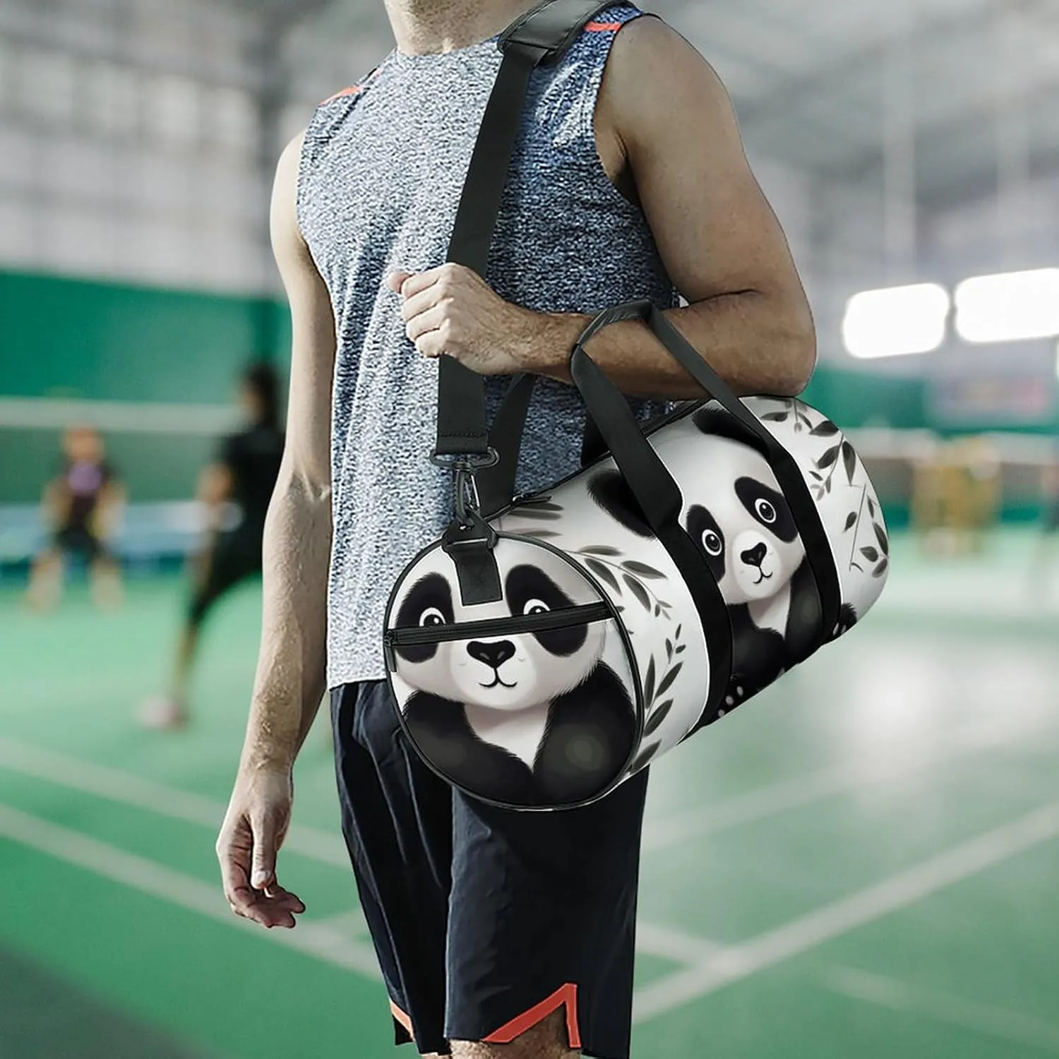 Gym Bags for Men Women Cute Panda Animal Duffle Bag Travel Overnight Bag with Shoe Compartment Tote Bags