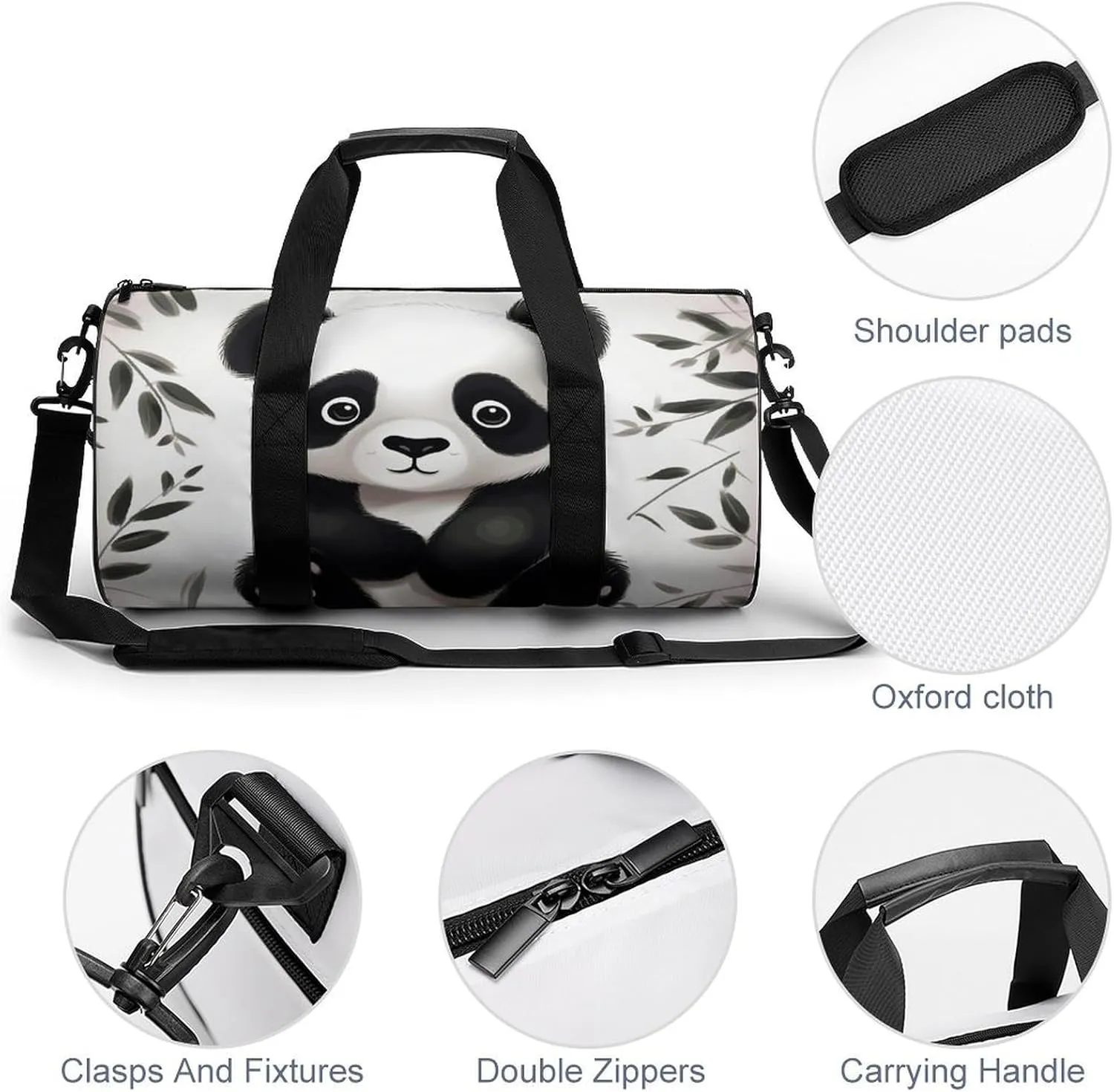 Gym Bags for Men Women Cute Panda Animal Duffle Bag Travel Overnight Bag with Shoe Compartment Tote Bags