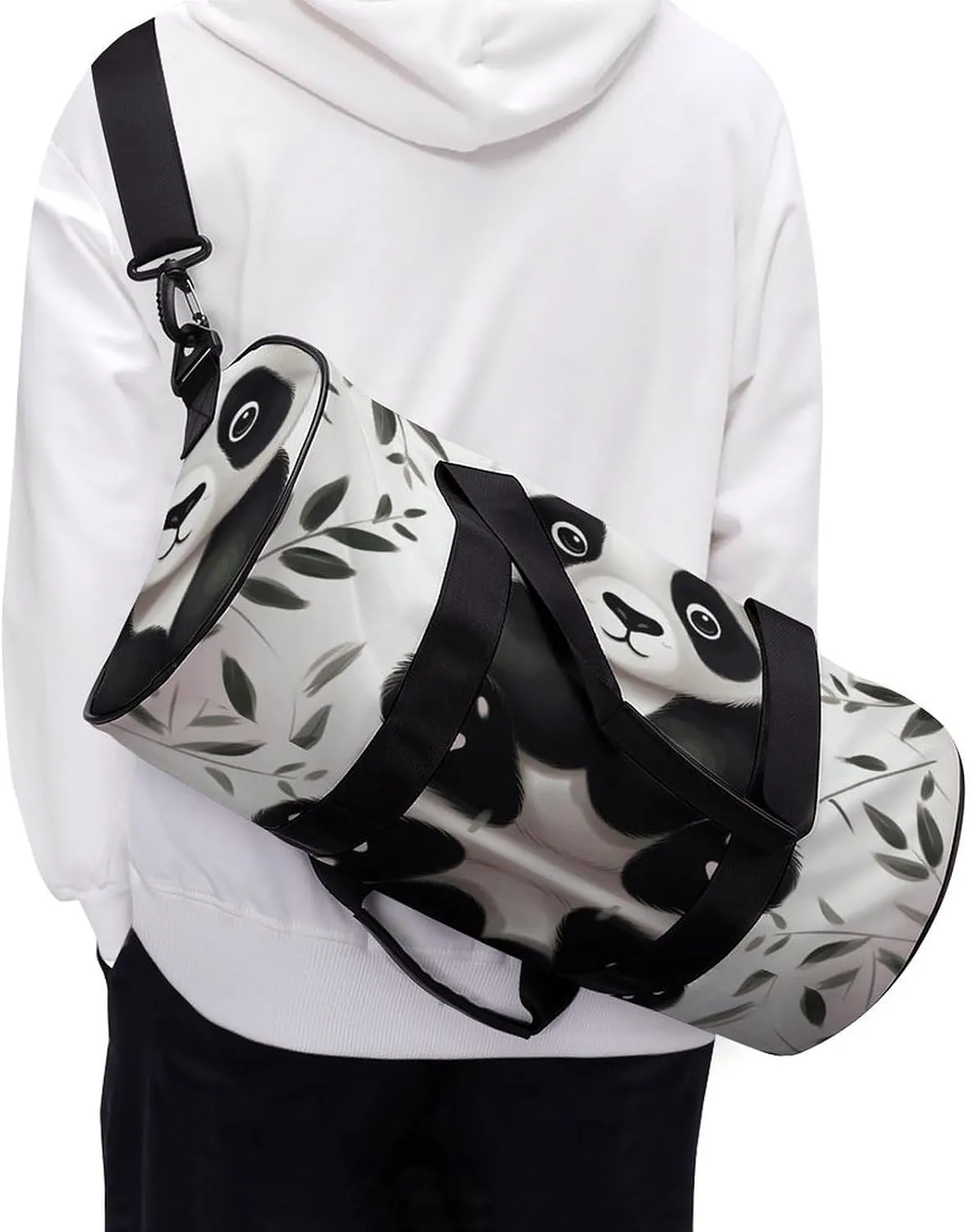 Gym Bags for Men Women Cute Panda Animal Duffle Bag Travel Overnight Bag with Shoe Compartment Tote Bags