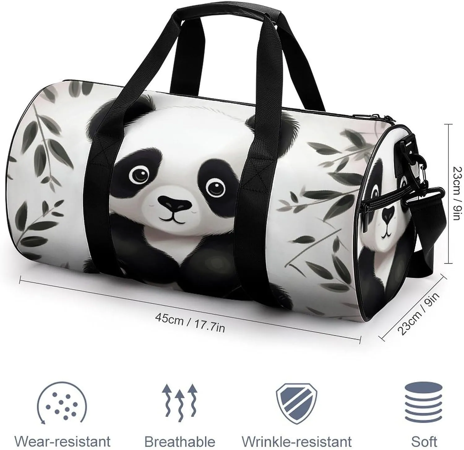 Gym Bags for Men Women Cute Panda Animal Duffle Bag Travel Overnight Bag with Shoe Compartment Tote Bags