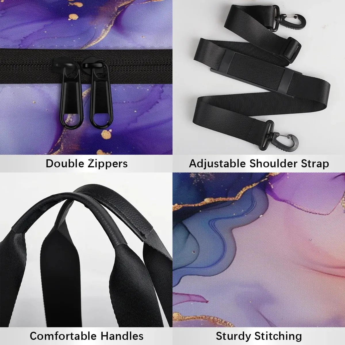Gym Bags for Men Women Fairy Marble Texture Sports Duffel Bags Carry On Travel Duffle Bag with Detachable Adjustable Shoulder Strap Overnight Weekender Bag