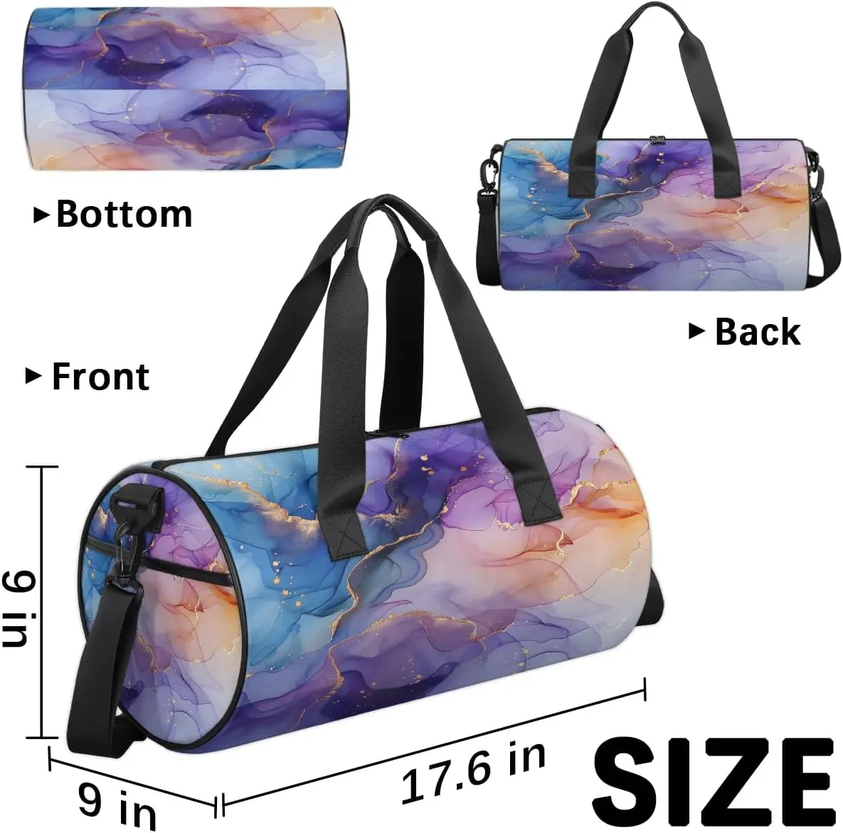 Gym Bags for Men Women Fairy Marble Texture Sports Duffel Bags Carry On Travel Duffle Bag with Detachable Adjustable Shoulder Strap Overnight Weekender Bag