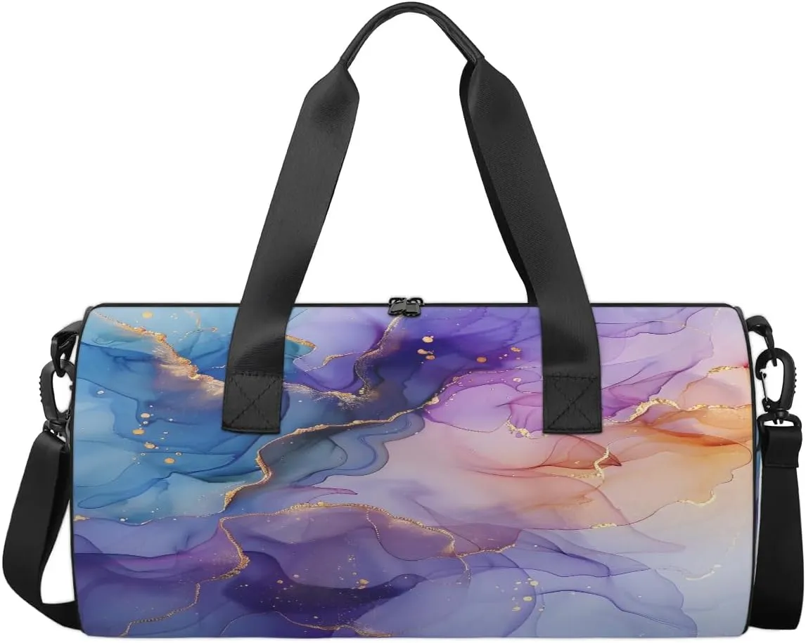 Gym Bags for Men Women Fairy Marble Texture Sports Duffel Bags Carry On Travel Duffle Bag with Detachable Adjustable Shoulder Strap Overnight Weekender Bag
