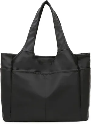 Gym Tote Bags for Women 35L, Travel Duffel Bag Compartments with Zipper, Shoulder Weekender Overnight Bag for 16in Laptop (Black)