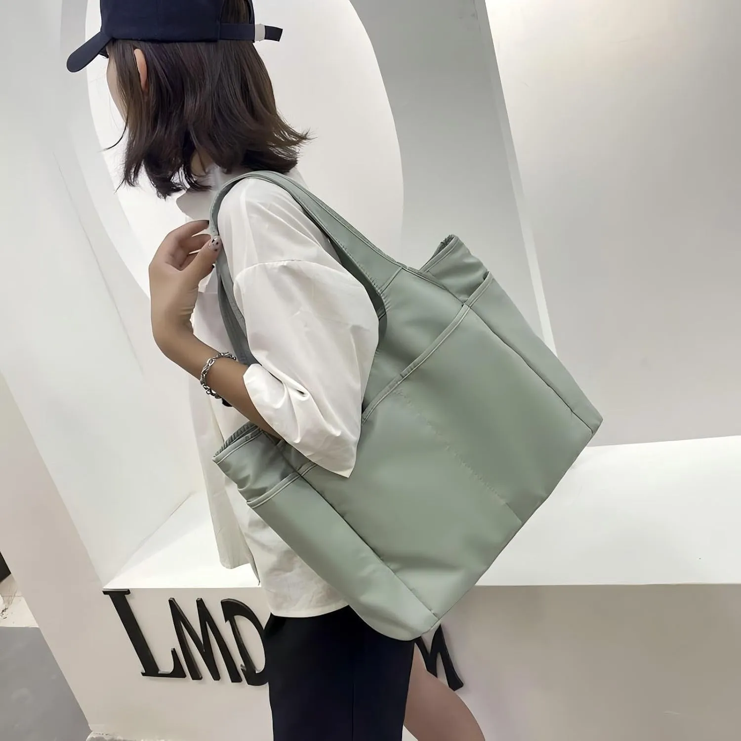 Gym Tote Bags for Women 35L, Travel Duffel Bag Compartments with Zipper, Shoulder Weekender Overnight Bag for 16in Laptop (Green)