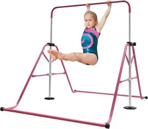 Gymnastic Bars for Kids Ages 3-8 with Adjustable Height Gymnastics Beam Equipment Blue Balance Beam Folding Gymnastics Stuff Pull Up Bar Ballet Bar Expandable Horizontal Monkey Bar for Home