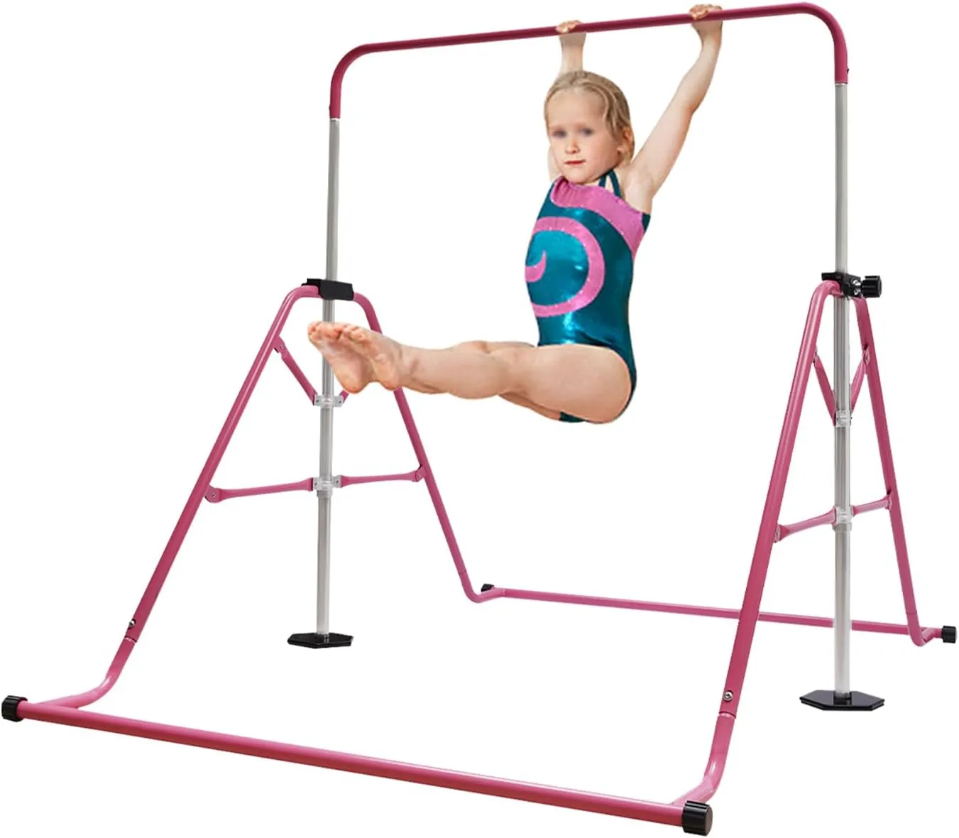 Gymnastic Bars for Kids Ages 3-8 with Adjustable Height Gymnastics Beam Equipment Blue Balance Beam Folding Gymnastics Stuff Pull Up Bar Ballet Bar Expandable Horizontal Monkey Bar for Home