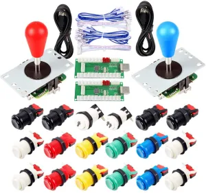 HAAMIIQII 2 Players Arcade DIY Parts Kit for MAME/PC/Raspberry Pi/PS3/Jamma/Windows System/Arcade Controllers Project, 2x USB Encoder   2x Oval Head Joystick   18x American Style Push Buttons