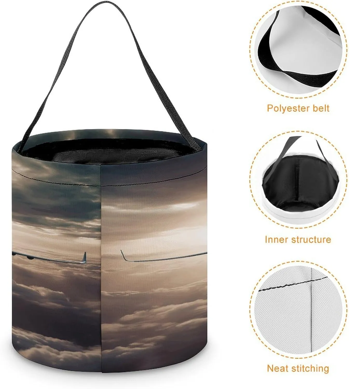 Halloween Candy Bucket,Halloween Trick Or Treat Bags,Airplane Flying in The Air Collapsible Reusable Candy Basket