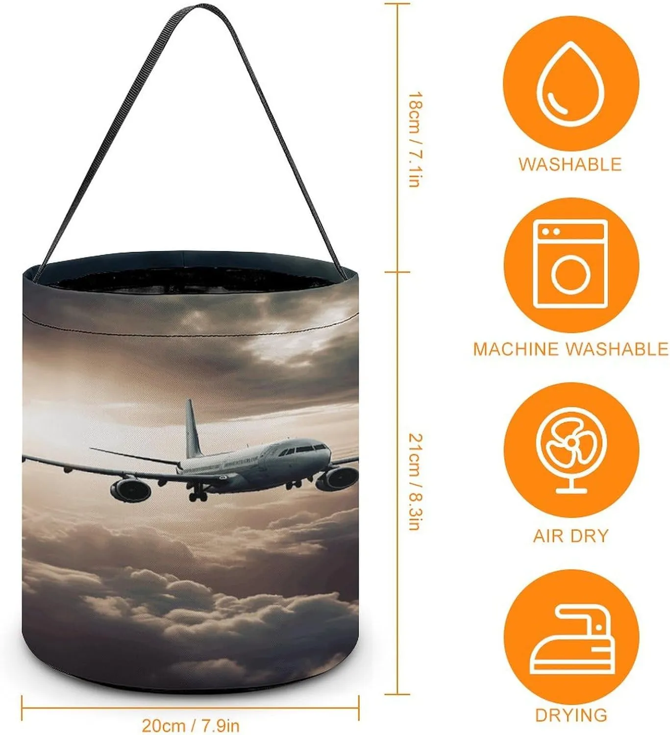Halloween Candy Bucket,Halloween Trick Or Treat Bags,Airplane Flying in The Air Collapsible Reusable Candy Basket