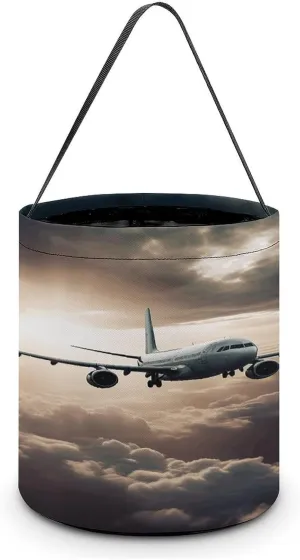 Halloween Candy Bucket,Halloween Trick Or Treat Bags,Airplane Flying in The Air Collapsible Reusable Candy Basket