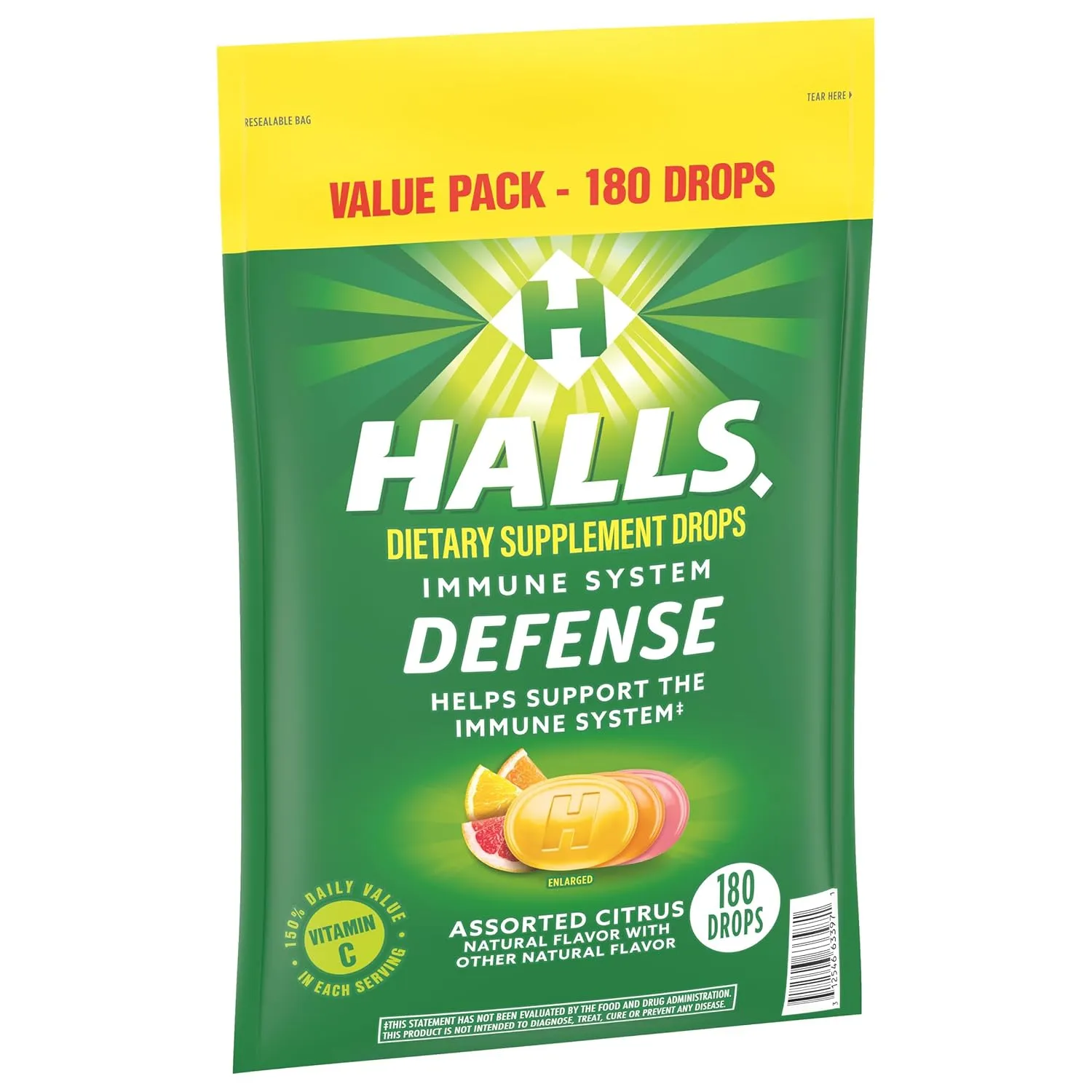HALLS Defense Assorted Citrus Vitamin C Drops, Value Pack, 180 Drops