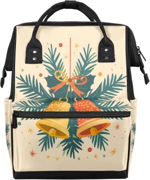 Hand Painted Bell Holly Leaves Diaper Bag Mommy Bags With Adjustable Shoulder Strap Waterproof Multifunction Shoulder Bag Travel Large Capacity Backpack for Moms And Dads