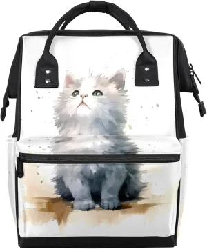 Hand Painted Cat Watercolor Diaper Bag Mommy Bags With Adjustable Shoulder Strap Waterproof Multifunction Shoulder Bag Travel Large Capacity Backpack for Moms And Dads