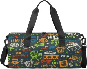 Hand-Painted Cinema Sports Gym Bag Workout Lightweight Duffel Bags Shoulder Weekender Bag Travel Duffel Bag for Men and Women(Vintage Pattern)