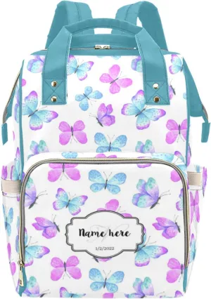 Hand-painted Colored Butterflies - Personalized Diaper Bag Custom Name Multi-functional Waterproof Mom Backpack Maternal Infant Diaper Change Kit Medical Kit