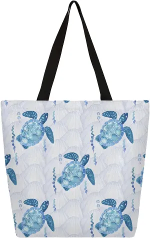 Hand Painted Sea Turtle Shells Large Capacity Canvas Tote Bag Stylish Handheld Shoulder Bag Reusable Shopping Bag for Work Travel Beach Trips Shopping
