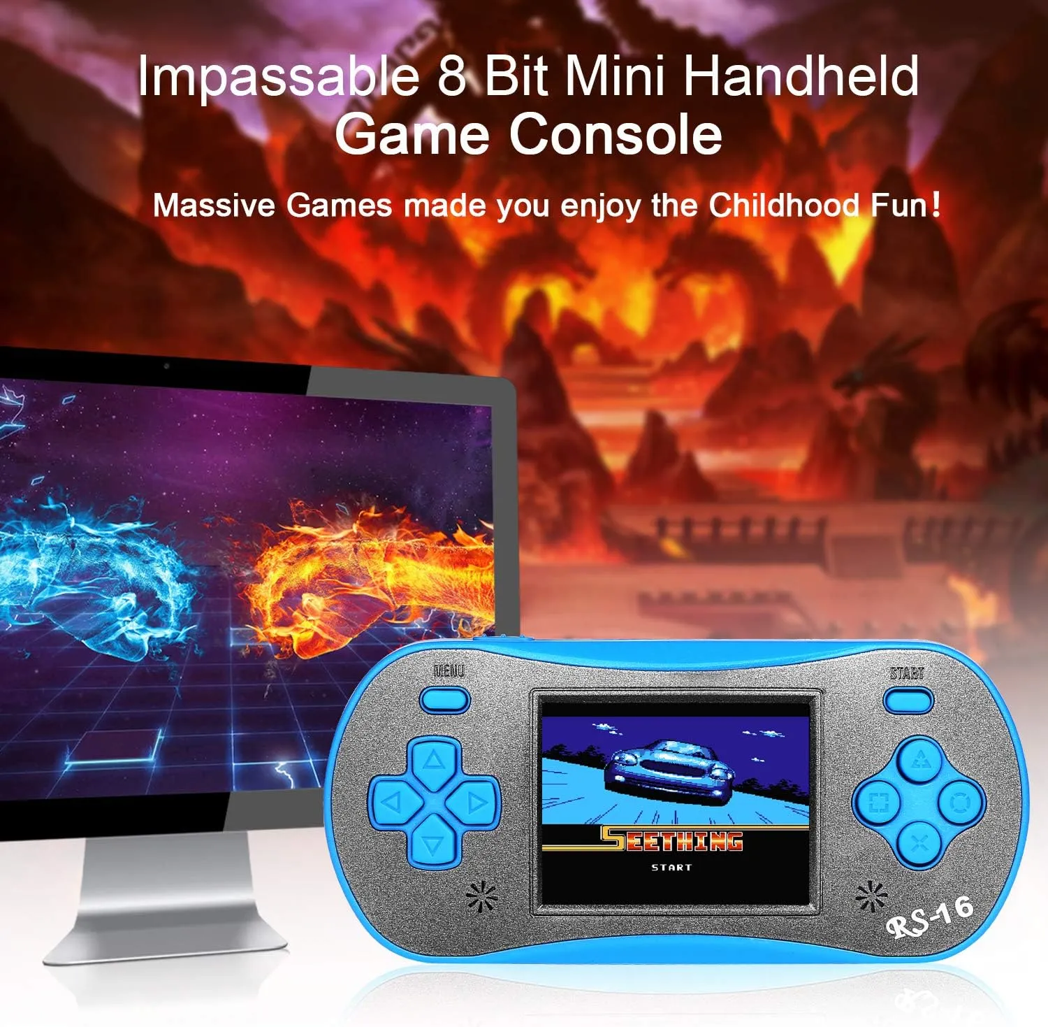 Handheld Game Player for Kids Adults- FAMILY POCKET RS16 Portable Classic Game Controller Built-in 260 Game 2.5 inch LCD Retro Arcade Video Game System Children's Birthday Gift (Blue)