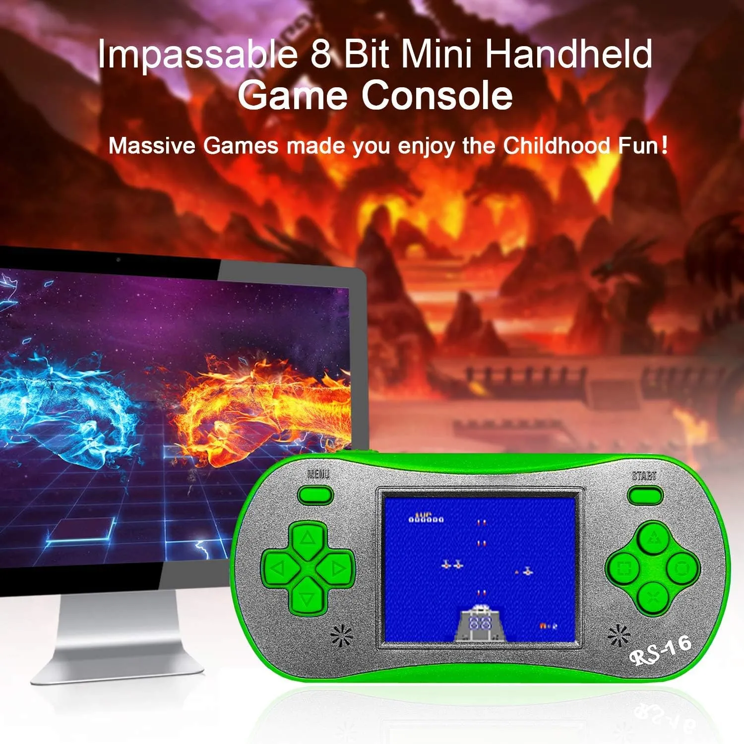 Handheld Game Player for Kids Adults- FAMILY POCKET RS16 Portable Classic Game Controller Built-in 260 Game 2.5 inch LCD Retro Arcade Video Game System Children's Birthday Gift (Green)