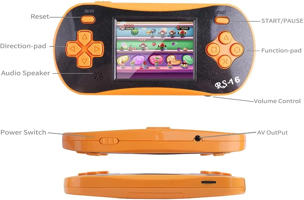 Handheld Game Player for Kids Adults- FAMILY POCKET RS16 Portable Classic Game Controller Built-in 260 Game 2.5 inch LCD Retro Arcade Video Game System Children's Birthday Gift (Orange)