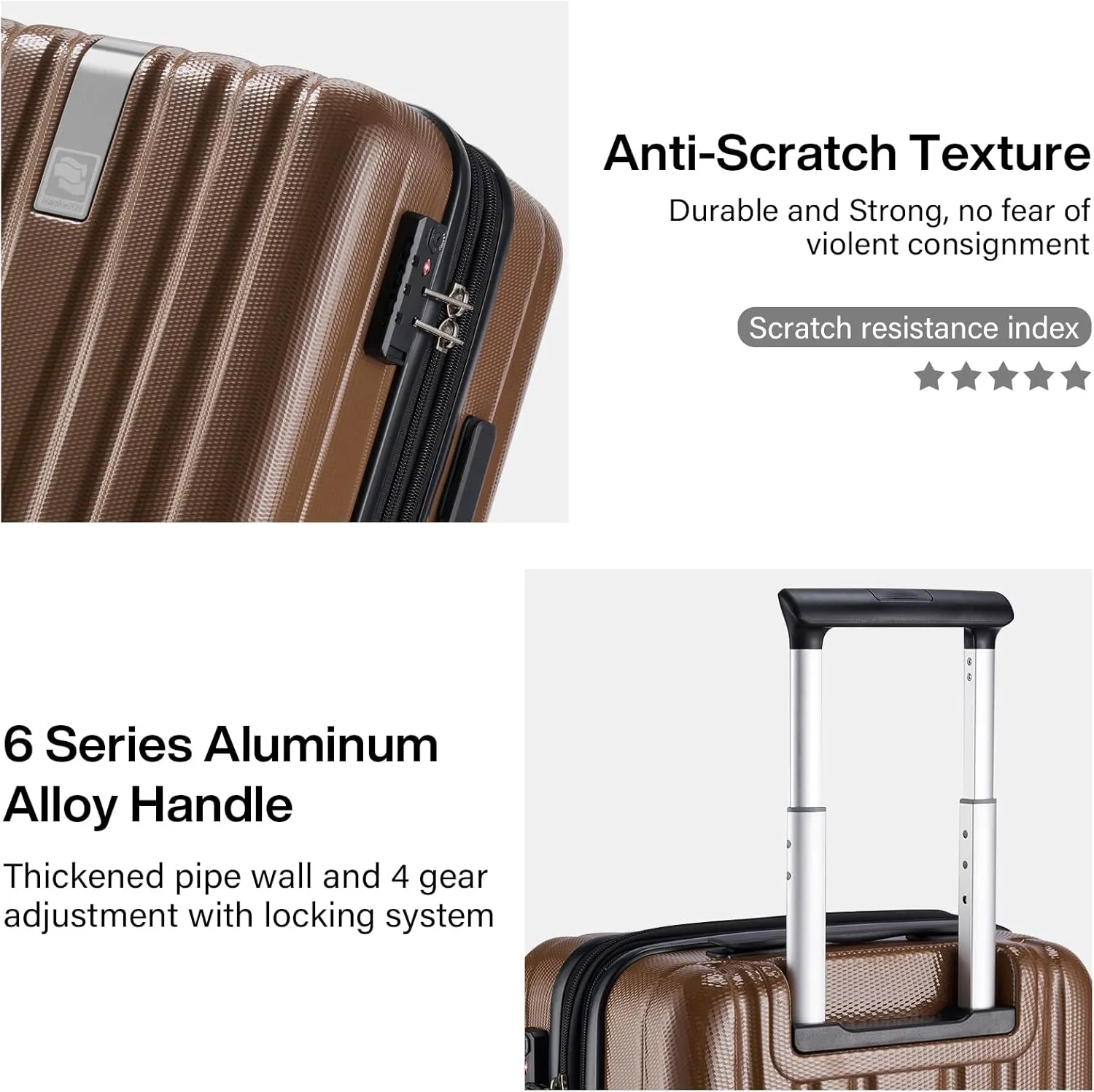 Hanke 24 Inch Expandable Checked Luggage Lightweight PC Hard Case Luggage Suitcases with Wheels TSA Luggage Rolling Large Suitcase Travel Luggage Bag for Go to University(Brown)