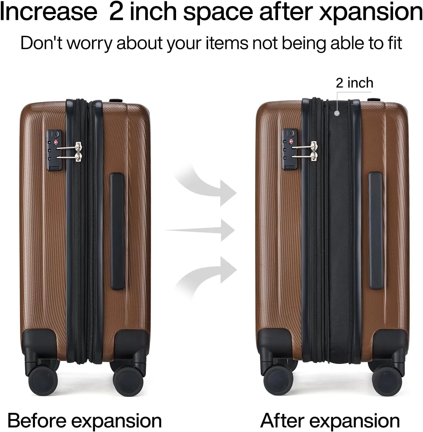 Hanke 24 Inch Expandable Checked Luggage Lightweight PC Hard Case Luggage Suitcases with Wheels TSA Luggage Rolling Large Suitcase Travel Luggage Bag for Go to University(Brown)